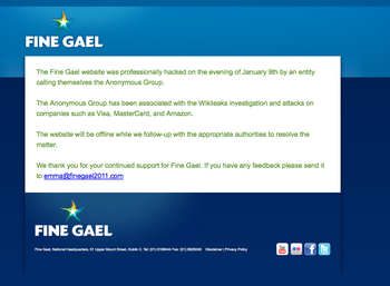 Fine Gael holding page - "professional hack"