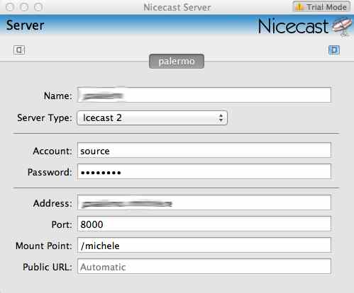 Configuring a server in Nicecast on the Mac