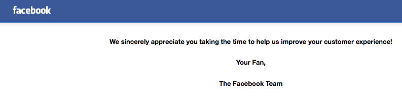 Facebook advertiser survey thank you screen