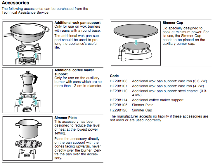 Siemens gas hob accessories