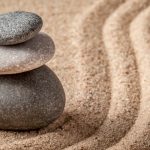 Japanese Zen stone garden - relaxation, meditation, simplicity and balance concept - letterbox pano