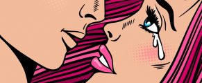 Things to do on Valentine’s Day if You’re Single (the 2018 Edition) Pop art real love couple. Crying woman with pink hair and open mouth and sexy man before kiss. Vector colorful background in pop art retro comic style. Valentine's day poster.