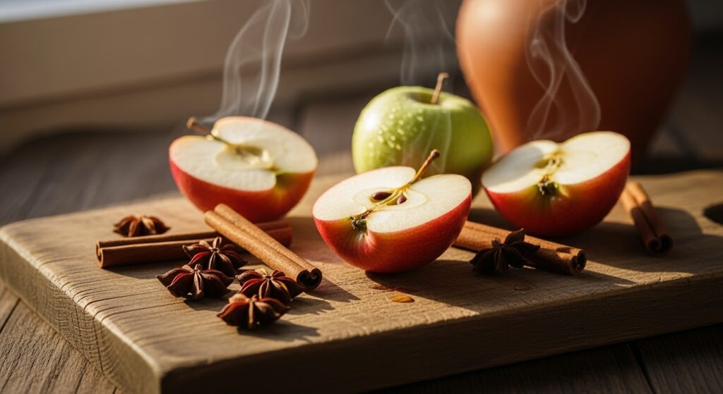 AI generated image of apples and spices - includes star anise and cinnamon